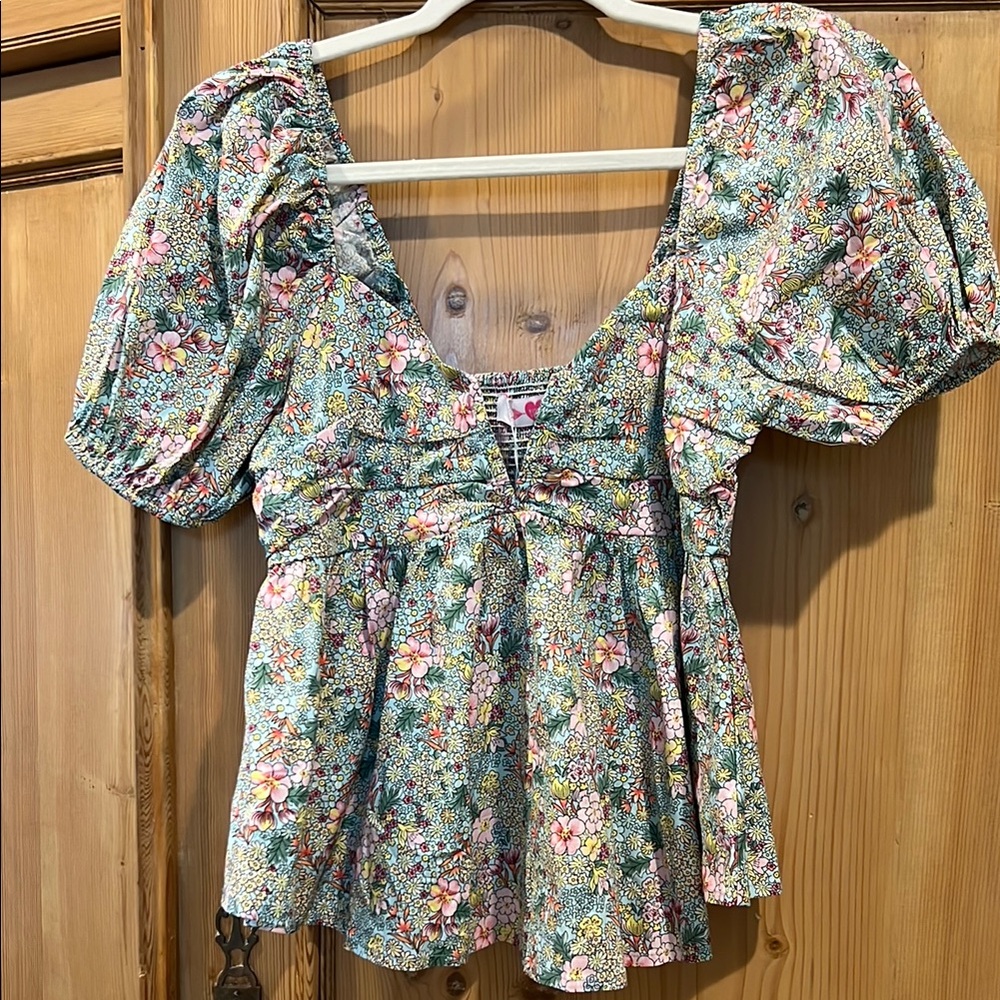 NWT Buddylove Floral Puff Sleeve Top XS